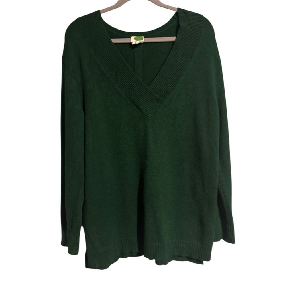 Anthropologie Large V-Neck Longline Tunic Sweater Fall Winter Holiday Christmas